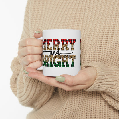 Red and Green Buffalo Plaid Merry and Bright Christmas Ceramic Mug