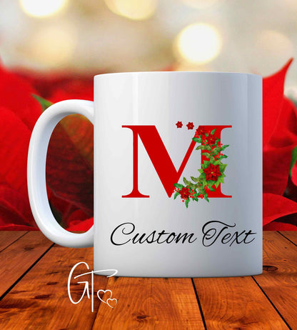 Christmas Custom Monogram Poinsettia Mug, Secret Santa Gift, Snowman Face Mug, Personalized Hot Chocolate Mugs, Funny Coffee Mugs