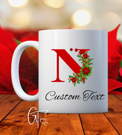 Christmas Custom Monogram Poinsettia Mug, Secret Santa Gift, Snowman Face Mug, Personalized Hot Chocolate Mugs, Funny Coffee Mugs