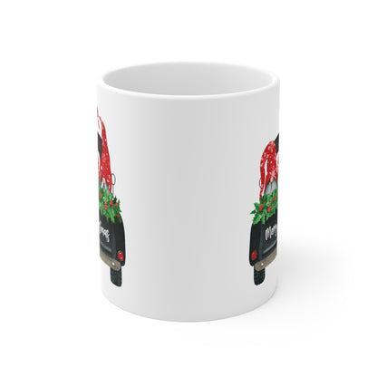 Black Truck with Gnomes Merry Christmas Ceramic Mug