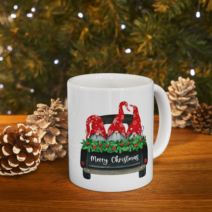 Black Truck with Gnomes Merry Christmas Ceramic Mug