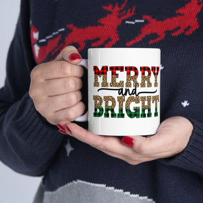 Red and Green Buffalo Plaid Merry and Bright Christmas Ceramic Mug