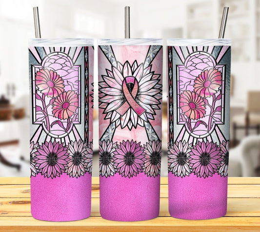 Breast Cancer Stained Glass Tumbler #7