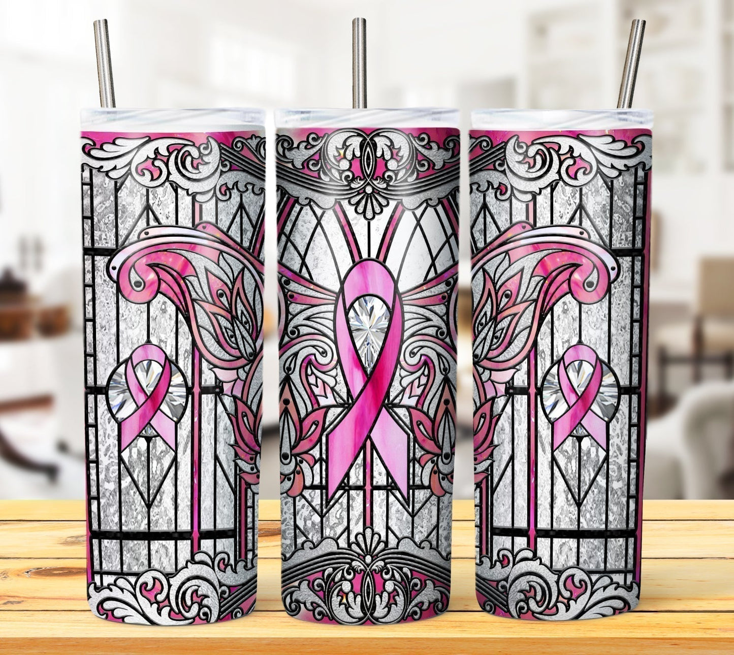 Breast Cancer Stained Glass Tumbler #8