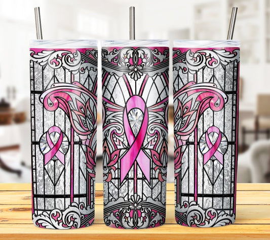 Breast Cancer Stained Glass Tumbler #8