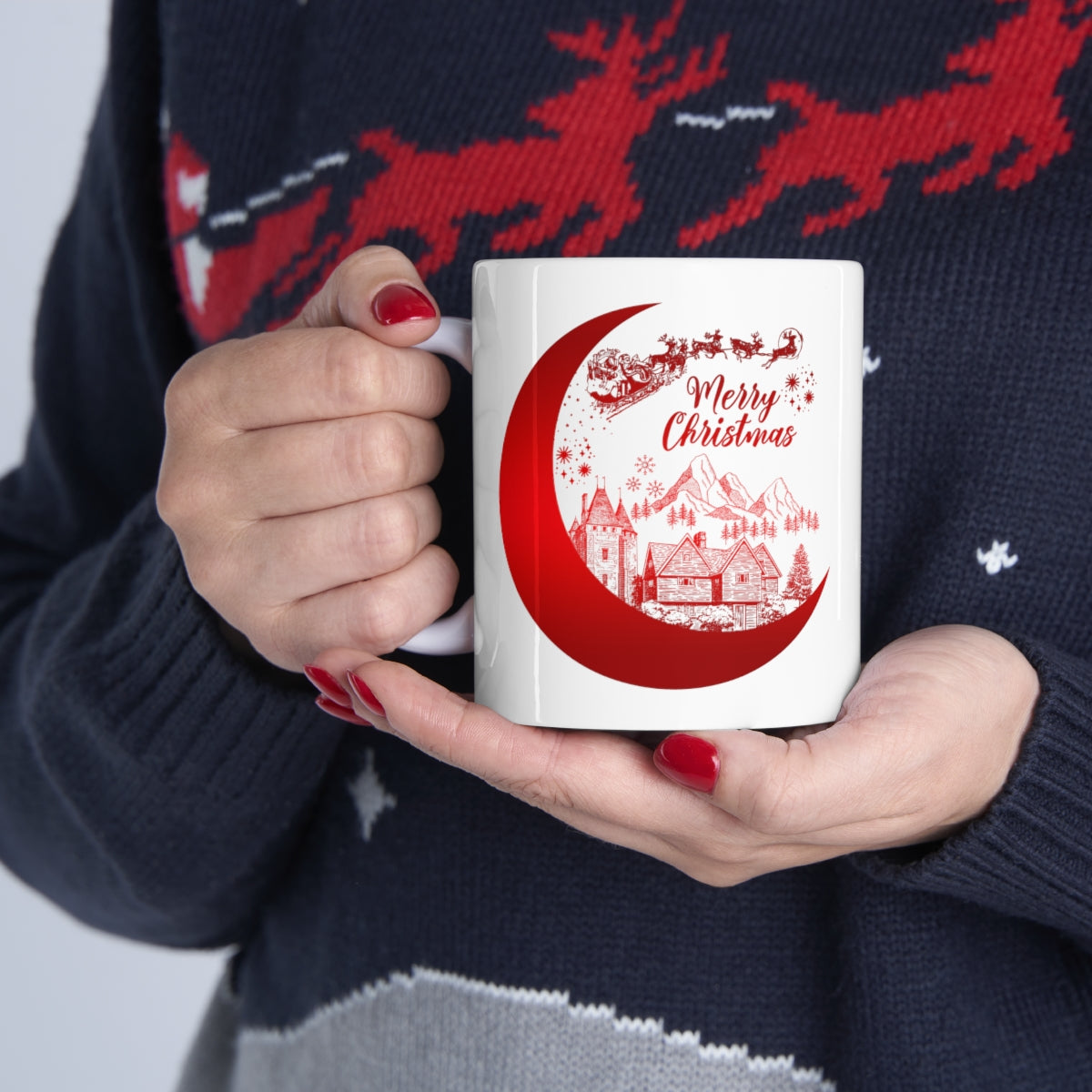 Red Merry Christmas with Santa's Sleigh Ceramic Mug