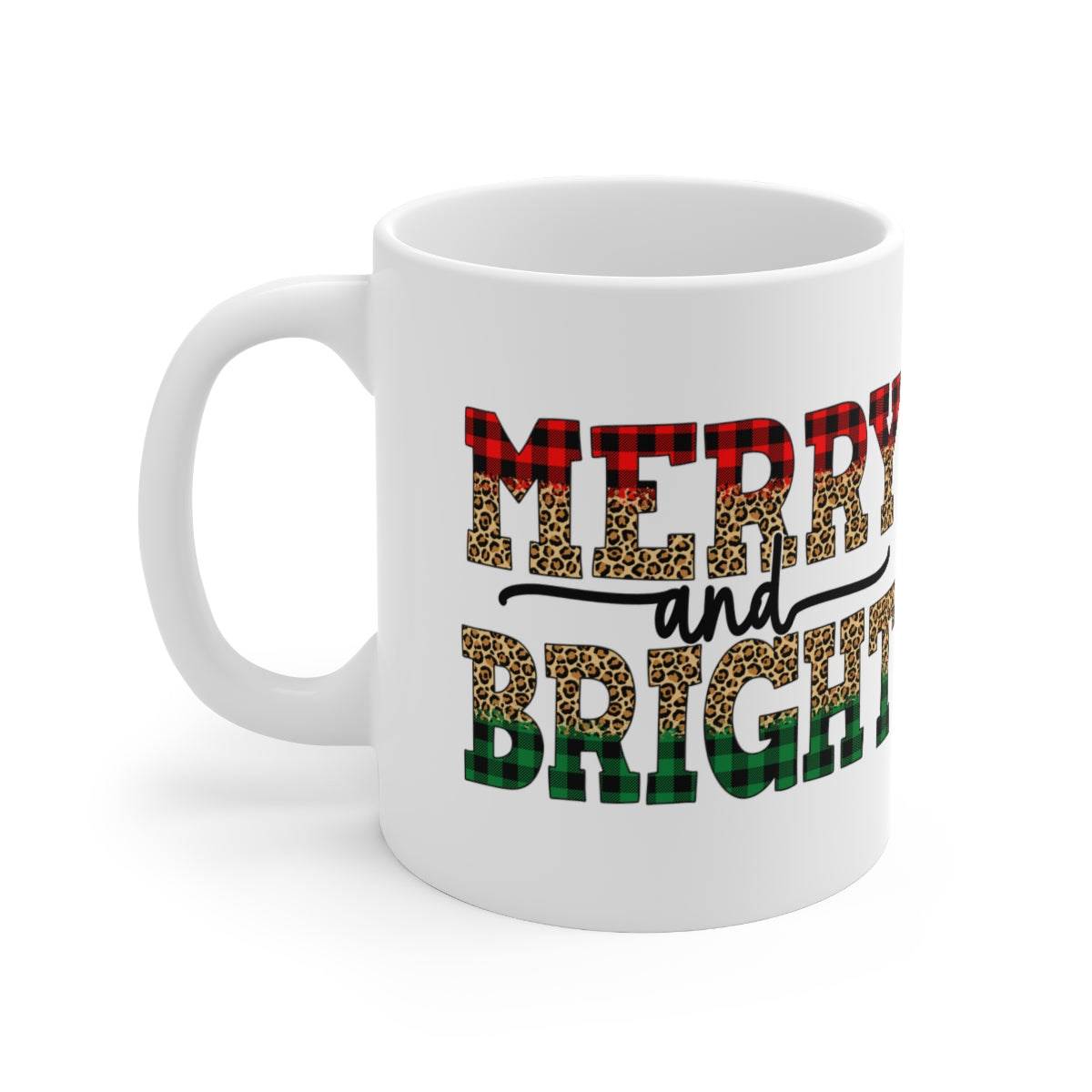 Red and Green Buffalo Plaid Merry and Bright Christmas Ceramic Mug