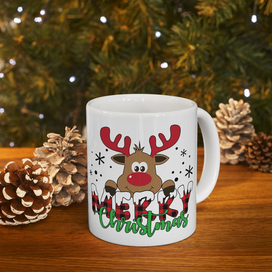 Buffalo Plaid Merry Christmas Moose Ceramic Mug