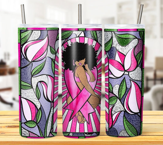 Breast Cancer Stained Glass Tumbler #10