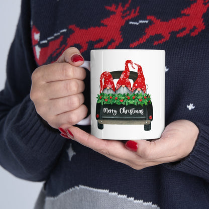 Black Truck with Gnomes Merry Christmas Ceramic Mug