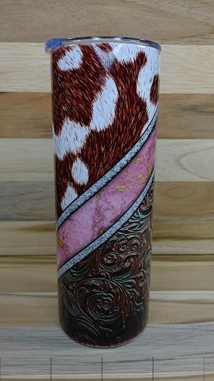 Pink Marble and Cowhide Tumbler