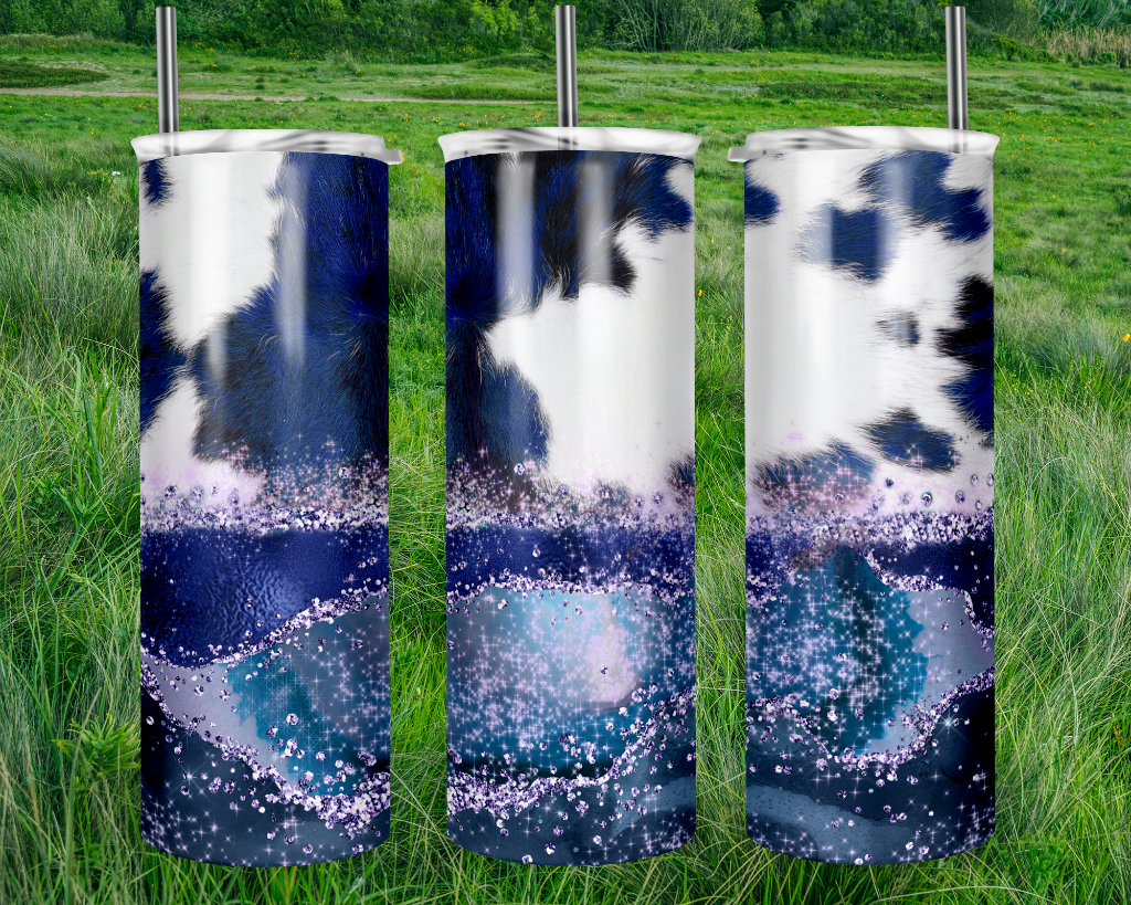 Blue and White Cowhide Tumbler
