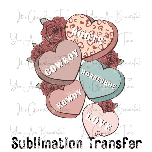 SUB186 Western Valentine Conversation Hearts SUBLIMATION TRANSFER Ready to Press