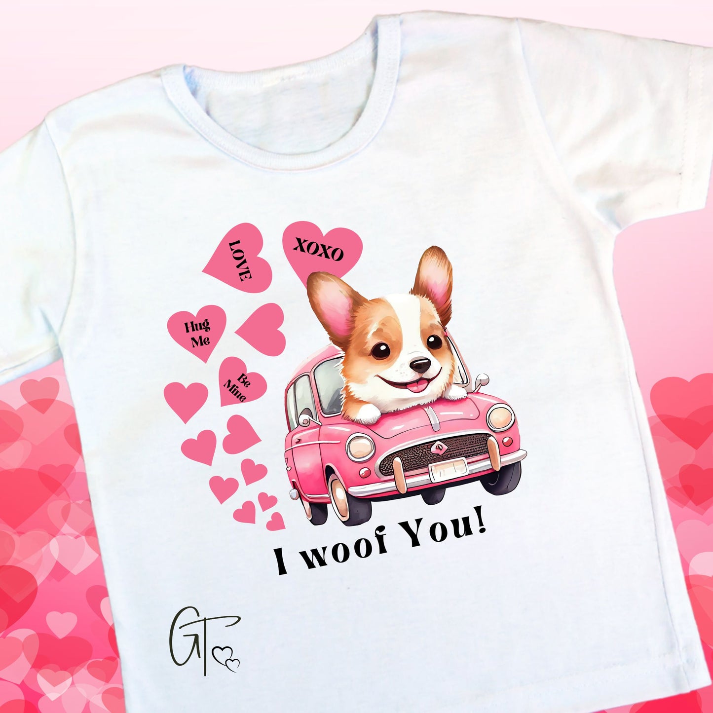 Corgi in Car I Woof You Dog Valentine SUBLIMATION TRANSFER Ready to Press