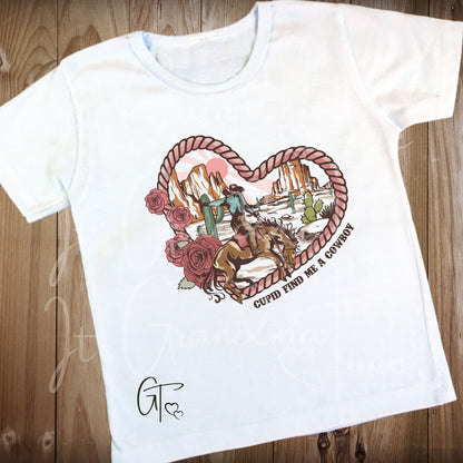 SUB190 Western Valentine Cupid Find me a Cowboy Heart with Horse SUBLIMATION TRANSFER Ready to Press