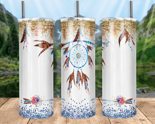 Dream Catcher with Blue and Gold Glitter Tumbler