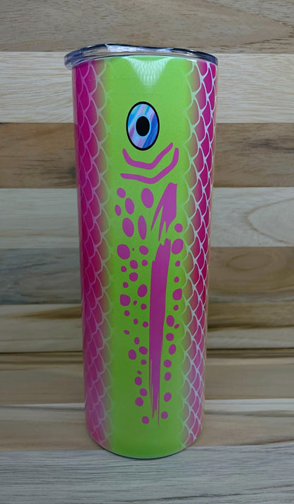 Florescent Pink and Green Fishing Lure Tumbler