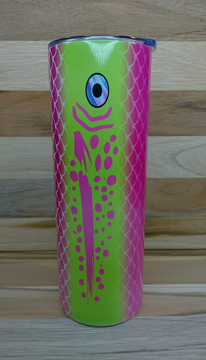 Florescent Pink and Green Fishing Lure Tumbler