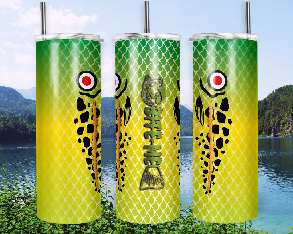 Florescent Green and Yellow Fishing Lure Tumbler