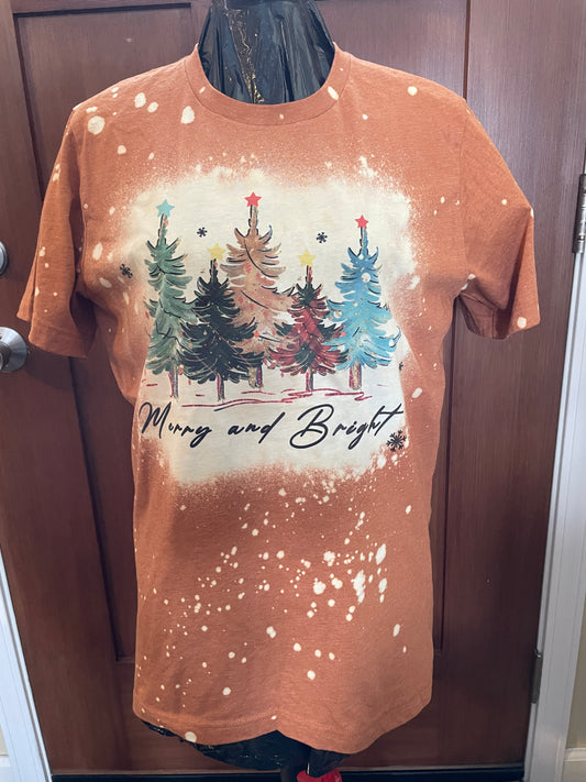 Merry and Bright Gold Trees Christmas Tee