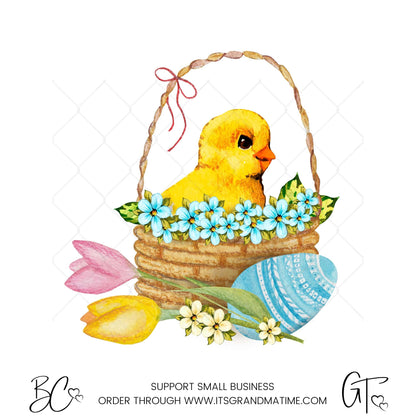 Easter Transfer -SUB315 Chick in Basket with Flowers