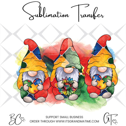 SUB427 Three Gnomes for Autism Sublimation Transfer