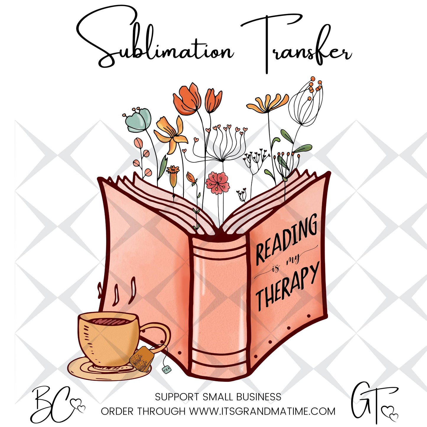 SUB435 Reading is my Therapy Book Worm Sublimation Reading Transfers