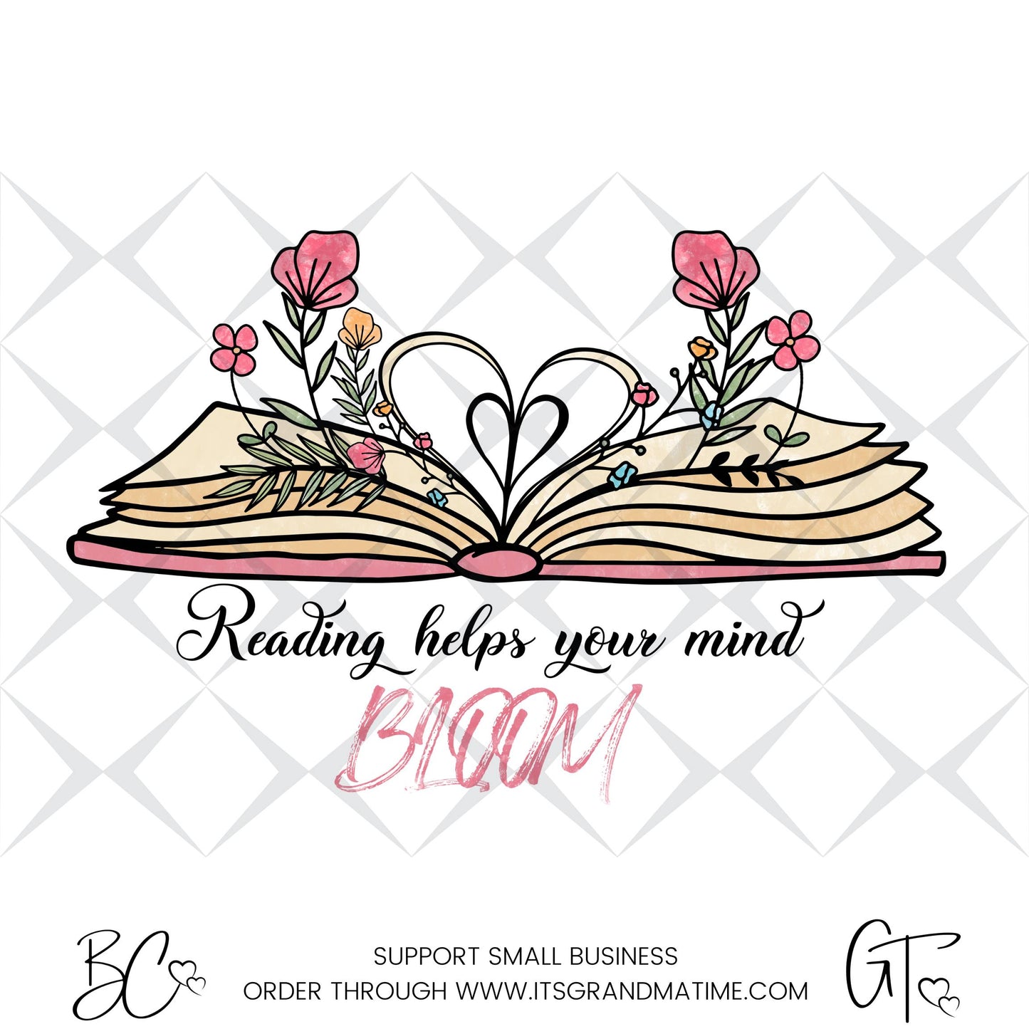 SUB436 Reading Helps Your Mind Bloom Book Worm Sublimation Reading Transfers