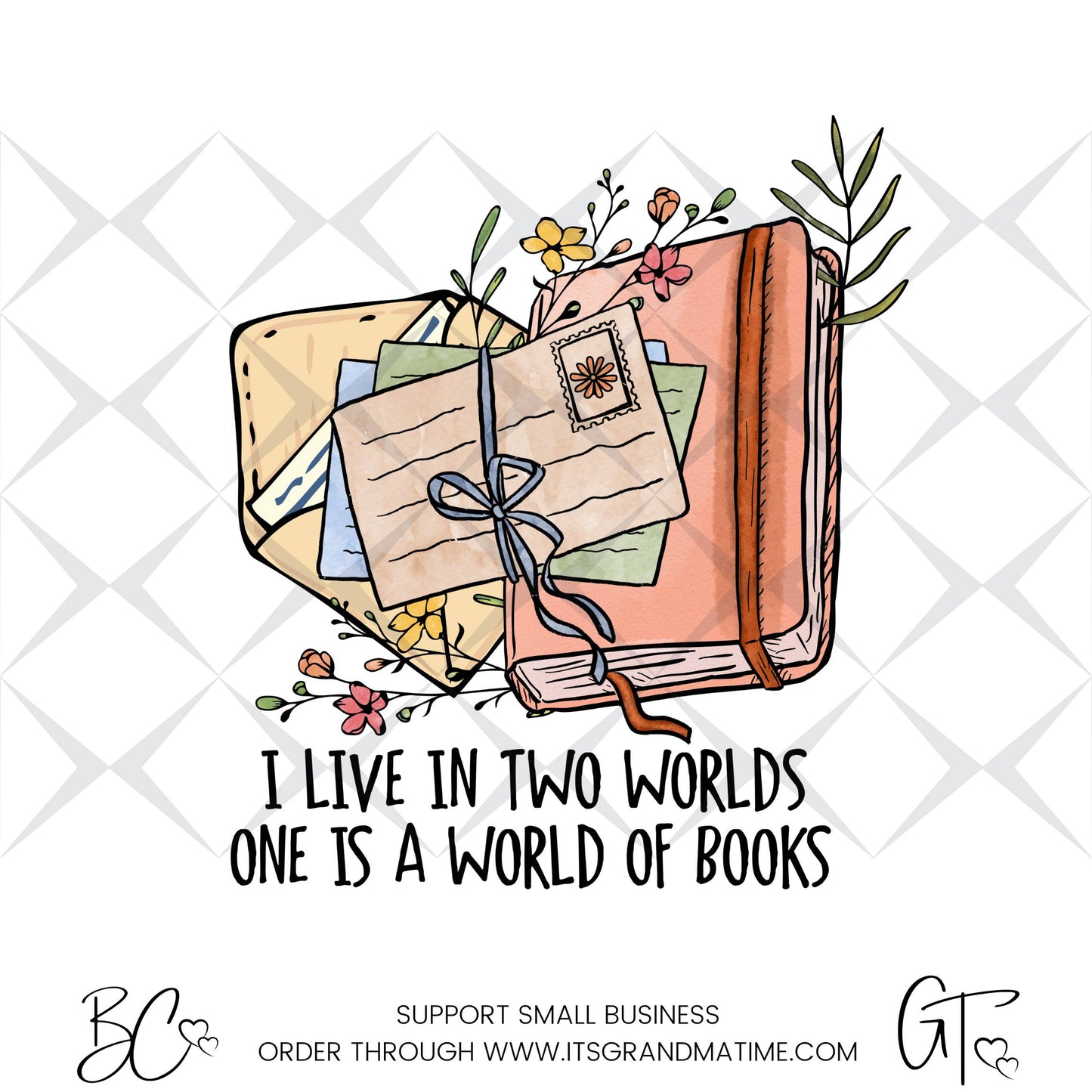 SUB440 I Live in Two Worlds, One Is a World of Books Book Worm Sublimation Reading Transfers