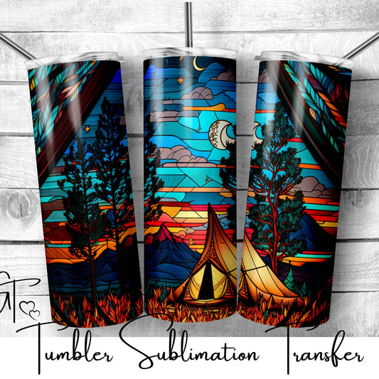 SUB445 Stained Glass Camping in Tent Tumbler Sublimation Transfer