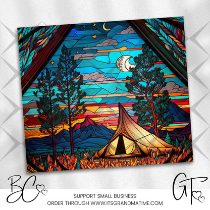 SUB445 Stained Glass Camping in Tent Tumbler Sublimation Transfer
