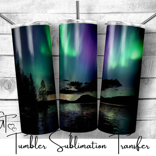 SUB447 Northern lights (aurora borealis) Camping Tumbler Sublimation Transfer