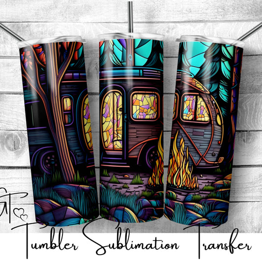 SUB450 Stained Glass Camping Trailer Tumbler Sublimation Transfer
