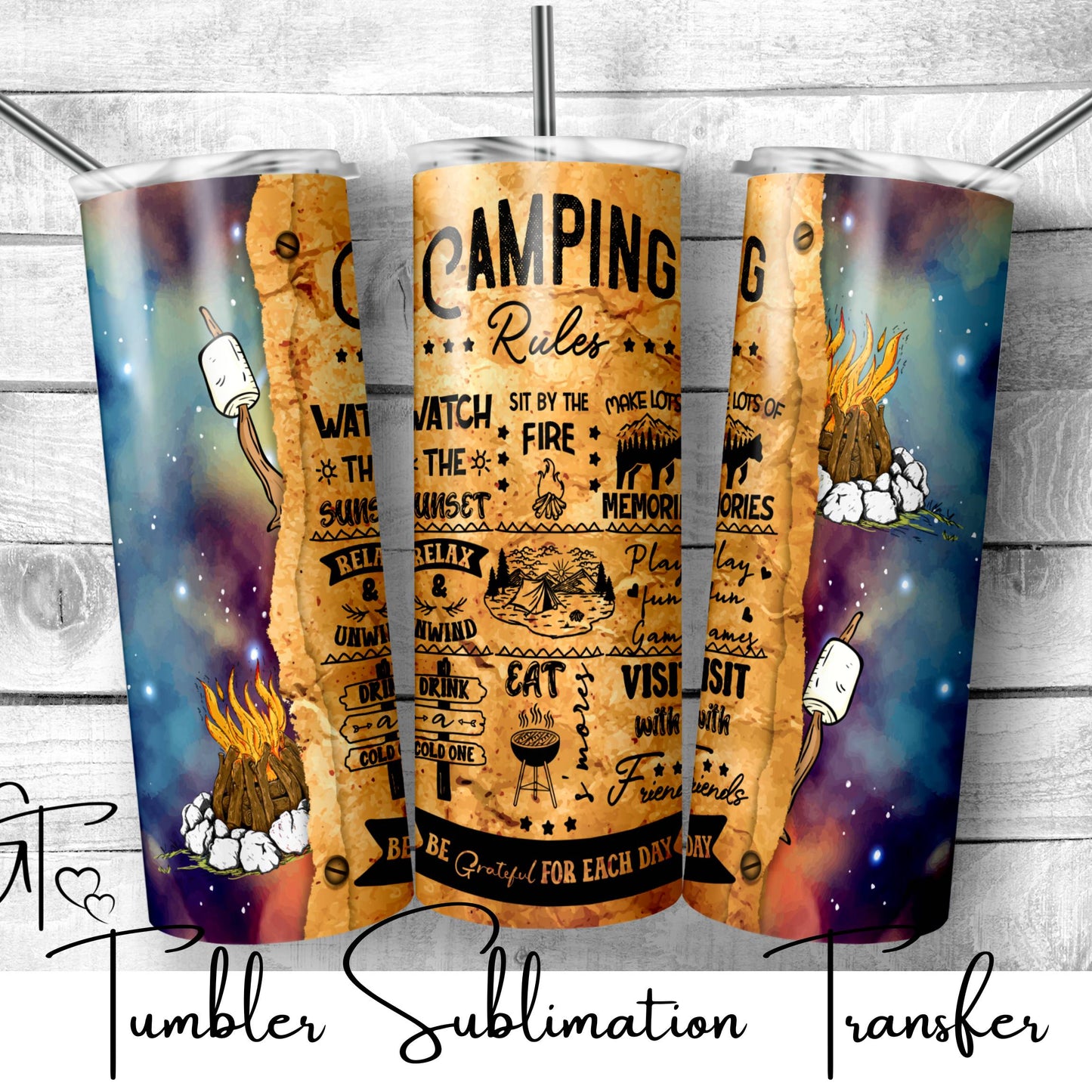SUB456 Camping Rules with Marshmallows Tumbler Sublimation Transfer