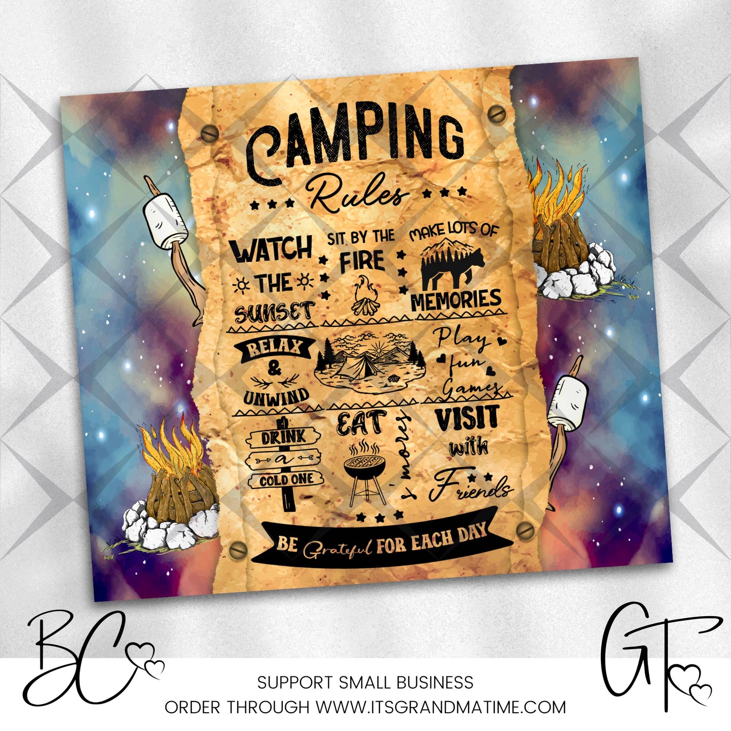 SUB456 Camping Rules with Marshmallows Tumbler Sublimation Transfer