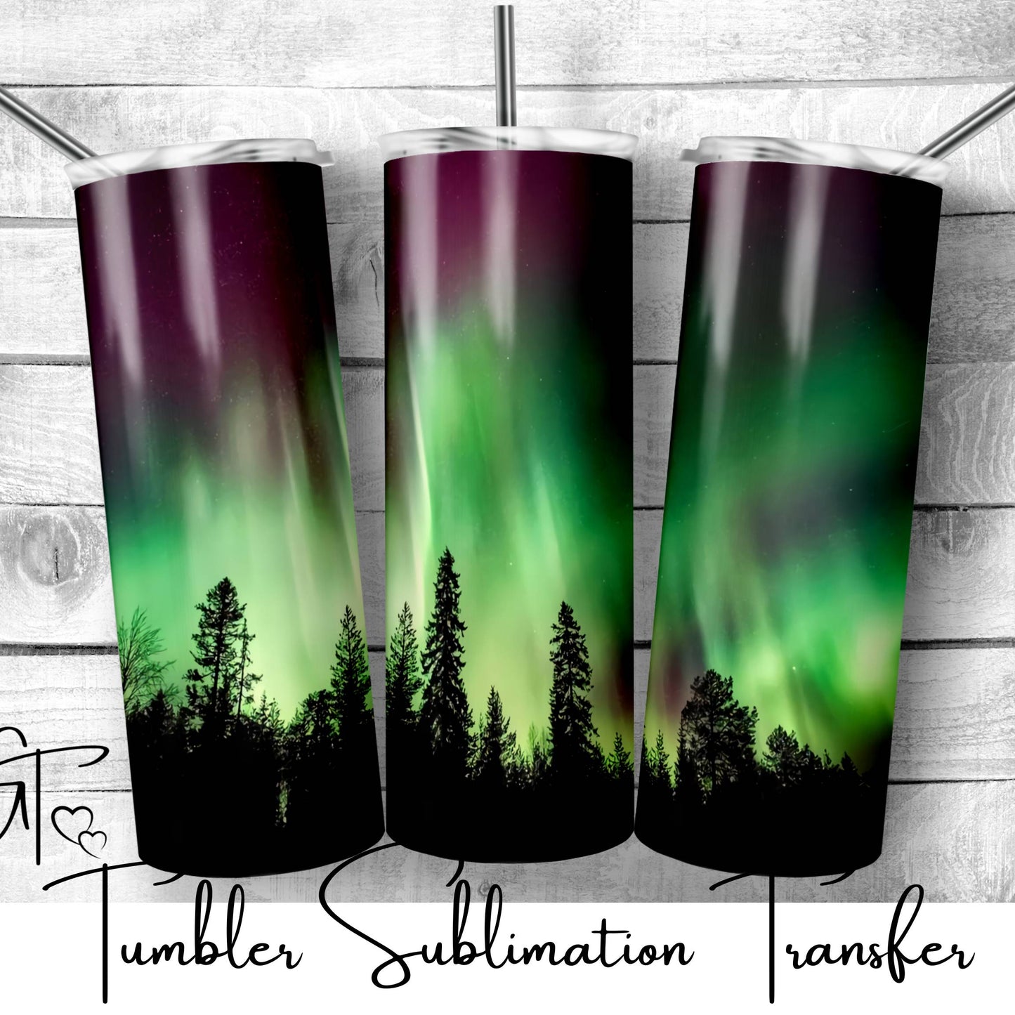 SUB457 Northern lights (aurora borealis) Camping Tumbler Sublimation Transfer