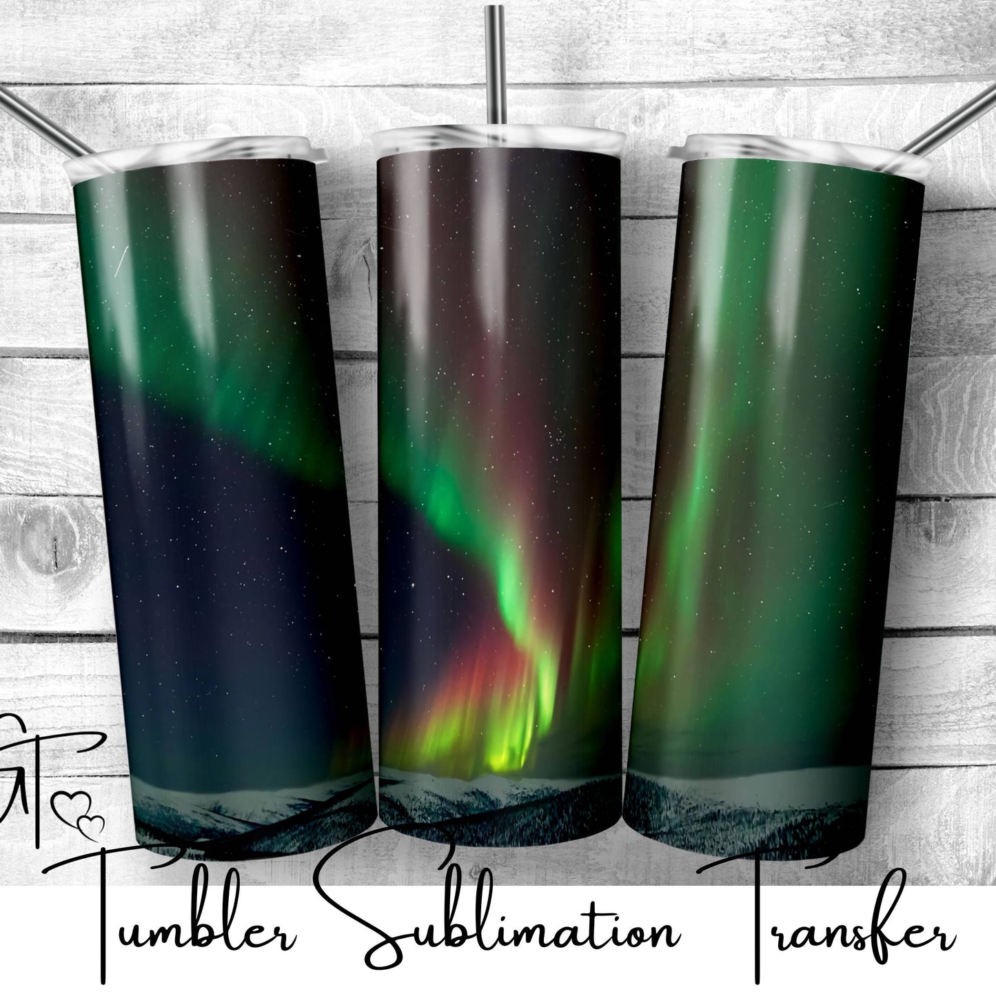 SUB458 Northern lights (aurora borealis) Camping Tumbler Sublimation Transfer