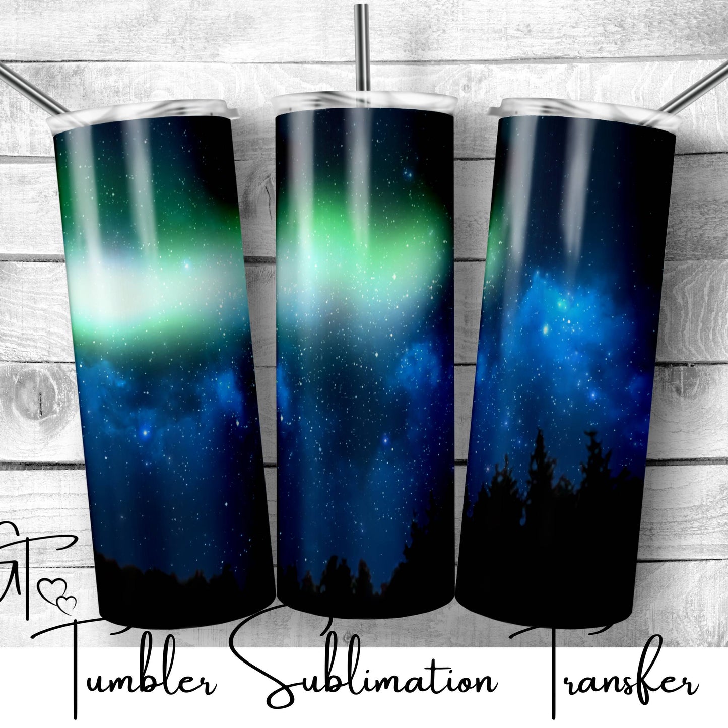 SUB460 Northern lights (aurora borealis) Camping Tumbler Sublimation Transfer