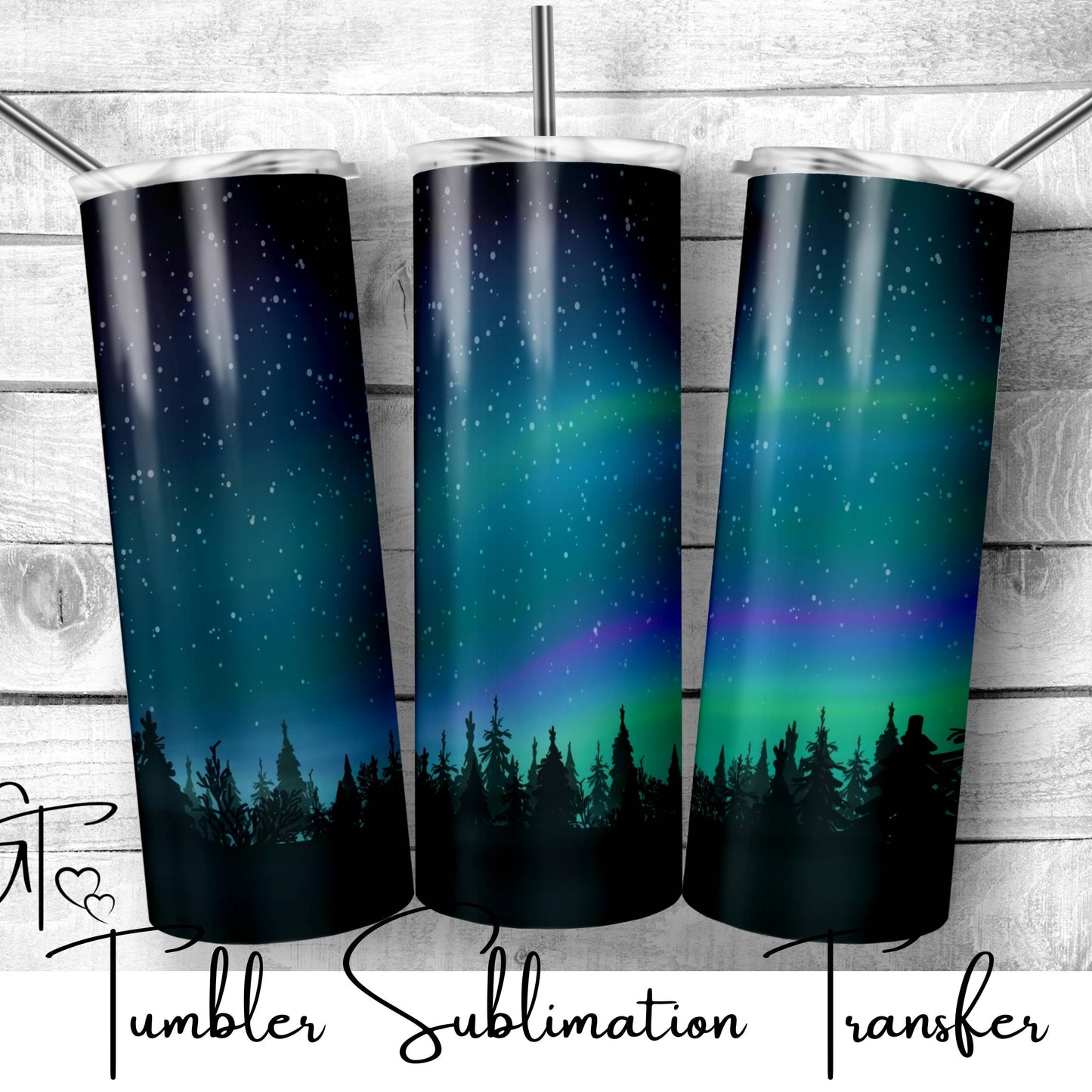 SUB463 Northern lights (aurora borealis) Camping Tumbler Sublimation Transfer