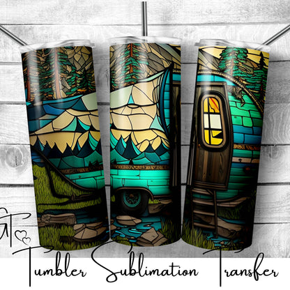 SUB465 Stained Glass Camper Camping Tumbler Sublimation Transfer