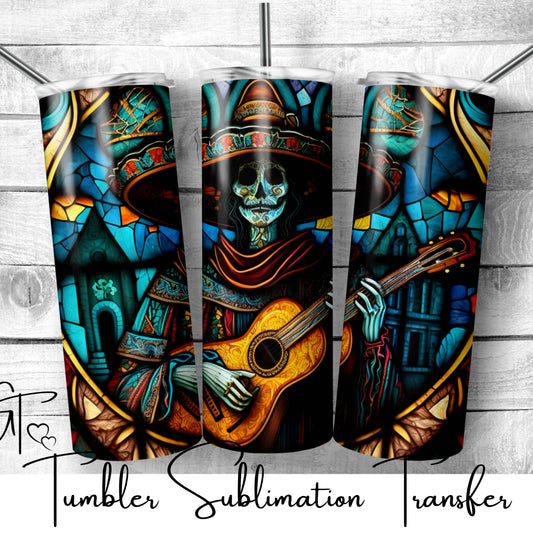 SUB467 Catrina Stained Glass Day of the Dead Tumbler Sublimation Transfer