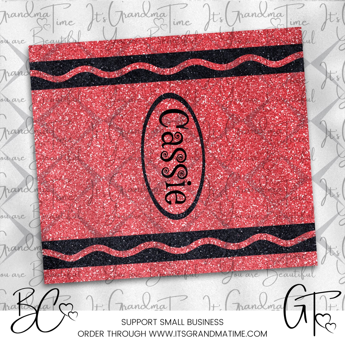 SUB471 Red Glitter Crayon Personalized | School | Teacher Tumbler Sublimation Transfer