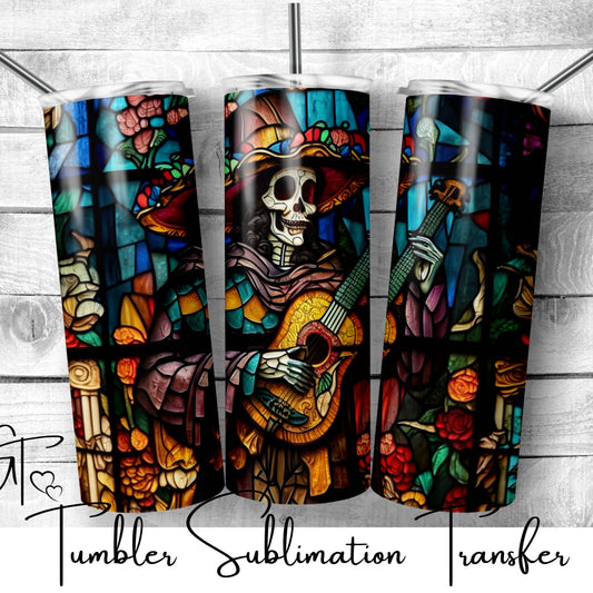 SUB492 Catrina Stained Glass Day of the Dead Tumbler Sublimation Transfer