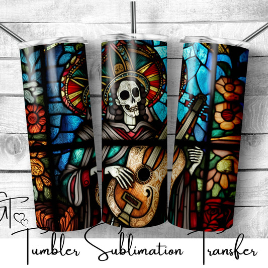SUB499 Catrina Stained Glass Day of the Dead Tumbler Sublimation Transfer