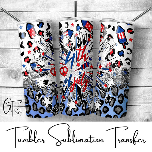 SUB518 4th of July Firework Glitter Patriotic Tumbler Sublimation Transfer