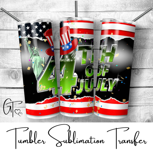 SUB521 4th of July Statue of Liberty with Flag Patriotic Tumbler Sublimation Transfer