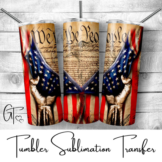 SUB522 Hands Holding the American Flag We the People Patriotic Tumbler Sublimation Transfer