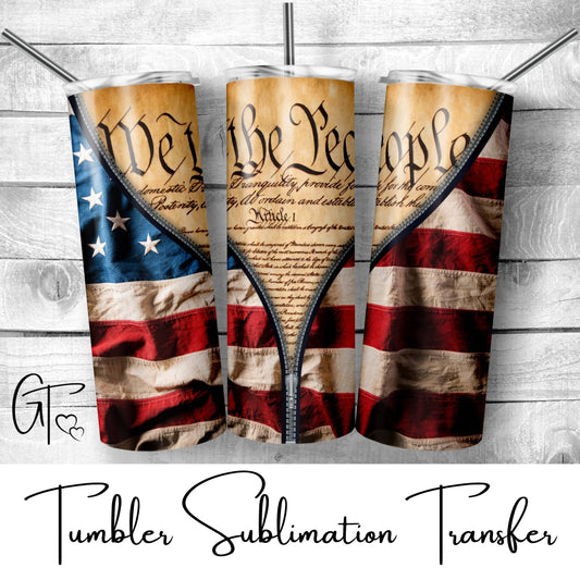 SUB523 Zippered Flag We the People Patriotic Tumbler Sublimation Transfer