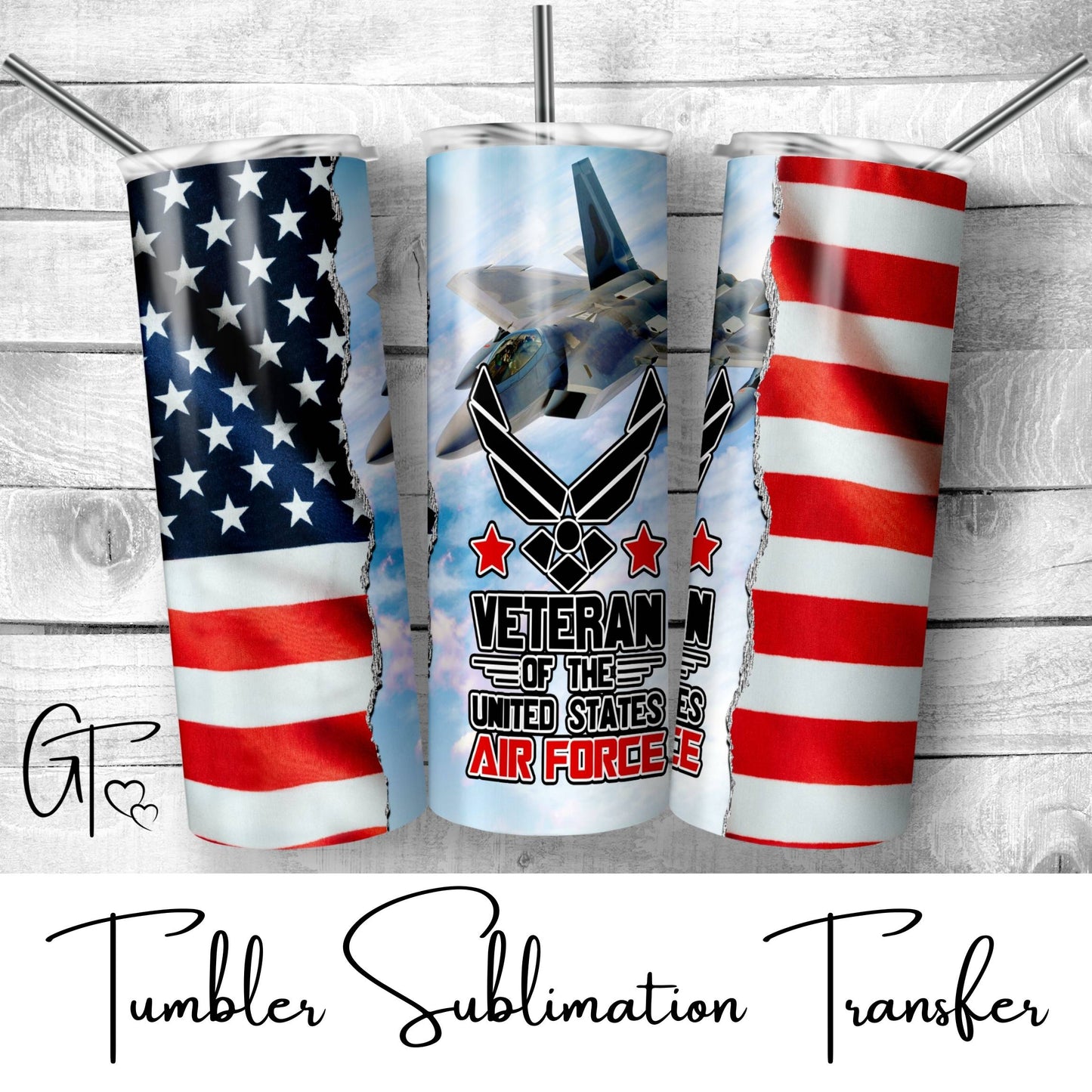 SUB524 Jet Air Force Veteran Patriotic Tumbler Sublimation Transfer