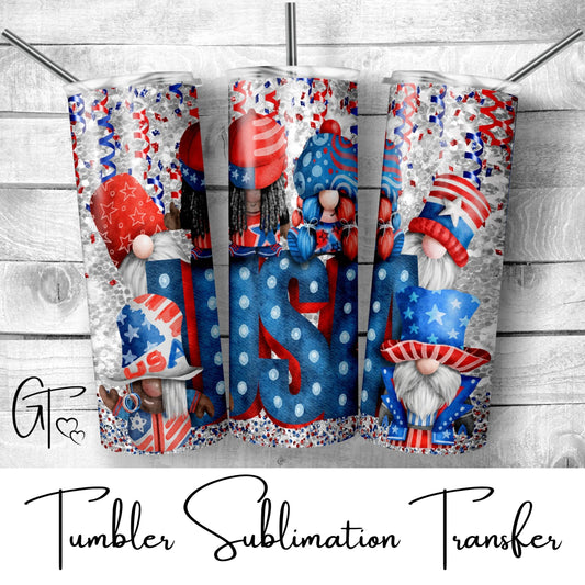 SUB526 Patriotic USA Gnomes Patriotic Tumbler Sublimation Transfer
